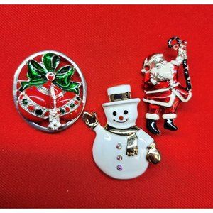 Christmas Pins/ Brooches Set of 3 Christmas Ornament, Santa, Snowman  Pins